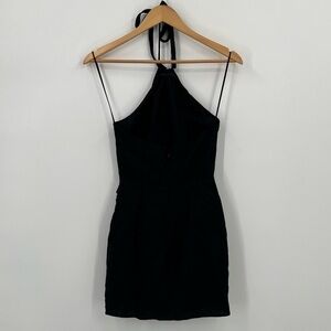Reformation Reformation Black Dory Linen Dress Halter Knot Mini Smocked Dress